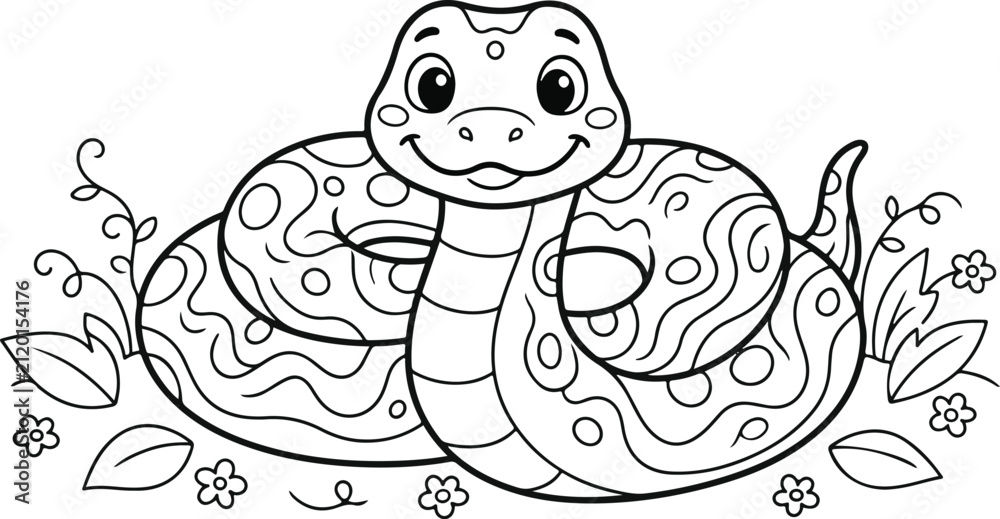 Obraz premium Detailed patterned snake coloring page for kids