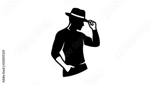 Cuadro en lienzo Man in Fedora Hat Silhouette Tipping Hat