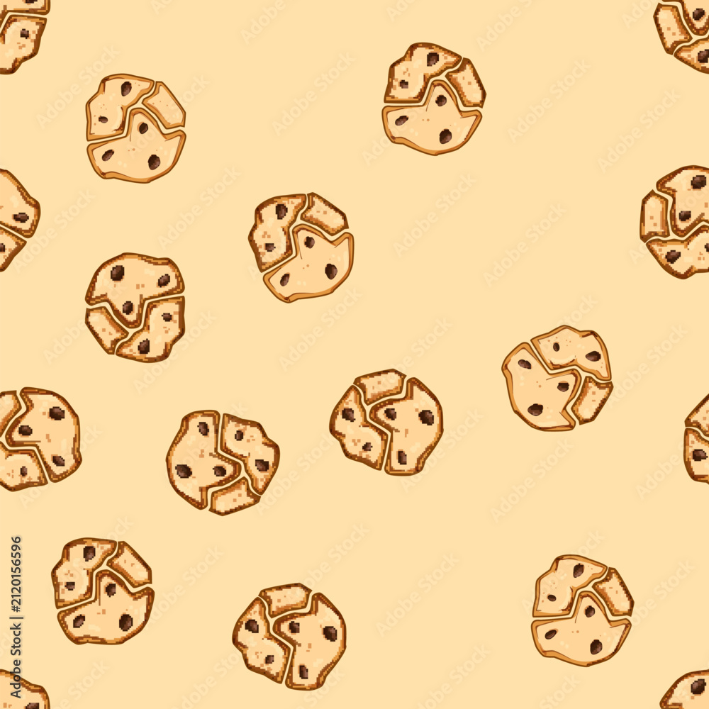 Obraz premium seamless pattern healthy oatmeal cookies cartoon. classic dessert, snack sweet, crunchy soft healthy oatmeal cookies sign vector