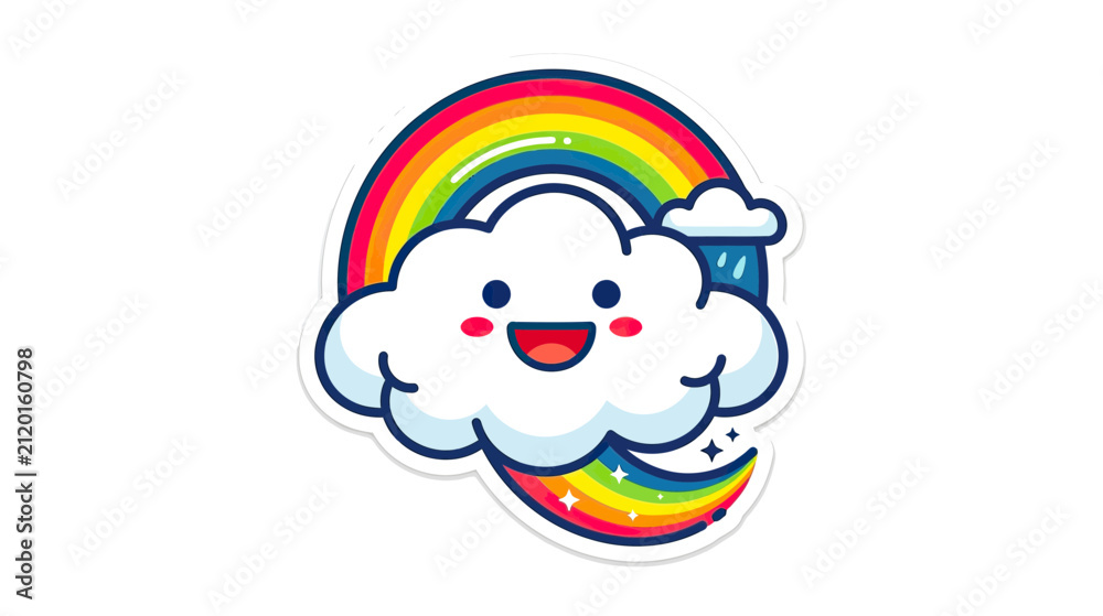 Fototapeta premium Happy Cloud and Rainbow Sticker Design