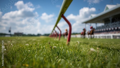 Close-up of lightweight plastic barriers at a well-known horse racing venue in Suffolk, UK.