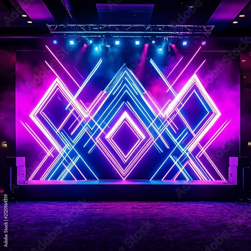 Geometric light pattern, purple and blue, abstract background