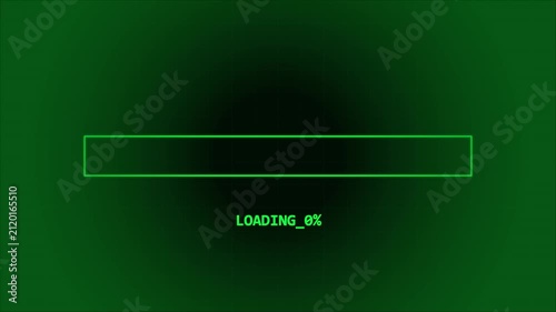 Green digital loading progress bar with falling pixel animation