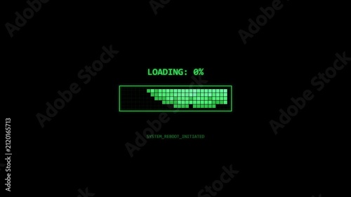 Retro green digital progress bar animation with loading percentage