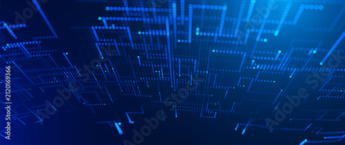 Digital Tech Background. Blue Glowing Pixel Circuit Dot Pattern. Data Lines for Tech Innovation, Science Research, AI Artificial Intelligence and Big Data Presentation. Vector Illustration