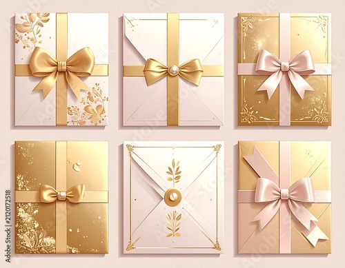 Six elegant gold jewelry pieces on white background.