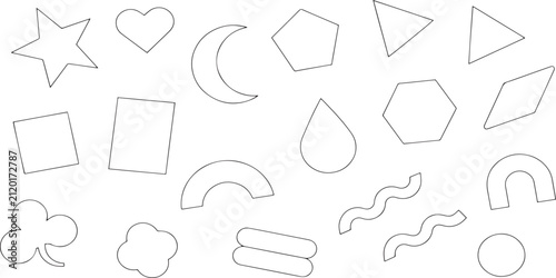 Collection of geometric and organic shapes in a clean outline style for design elements