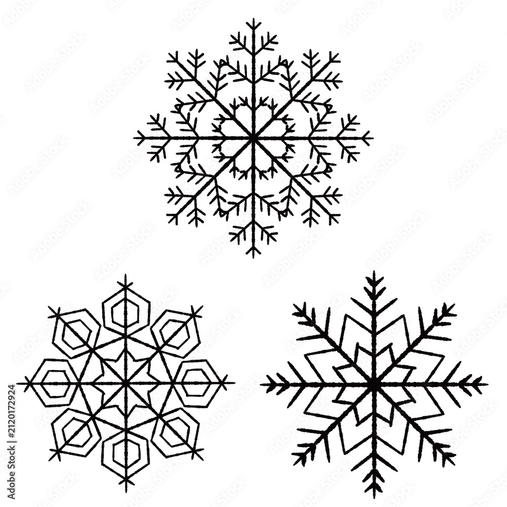 Obraz premium Snowflake monochrome 3 pieces illustration set B transparent background