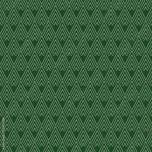 Seamless Green Christmas Tree Pattern With White Line Art Geometric Holiday Background Texture