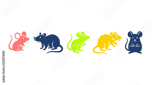 Quadro su tela Colorful cartoon rodents in a row on white background
