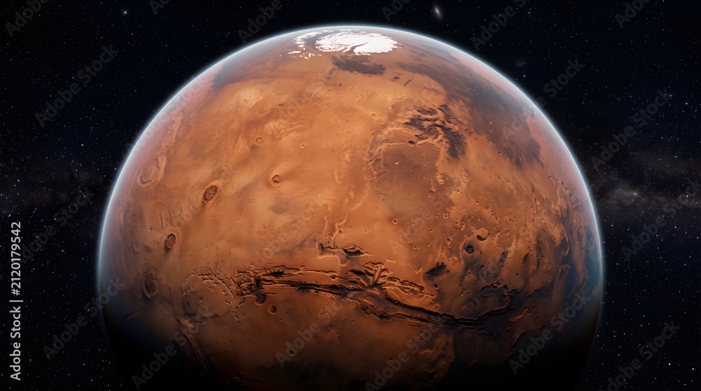 Obraz premium View of planet mars surface from deep outer space with universe, astronomy