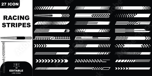 racing stripes and checkered flag designs, modern speed themed vector elements for racing cars trucks and suvs branding logos marketing materials and creative motorsport visuals