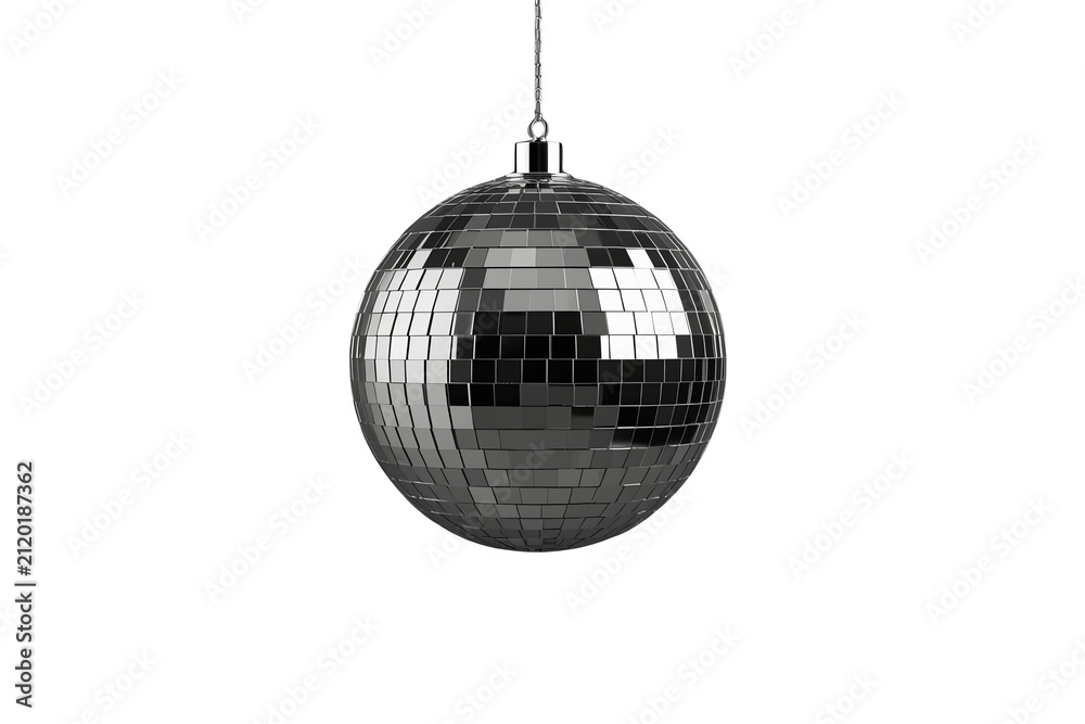 Fototapeta premium Large silver mirror ball suspended by thin cord