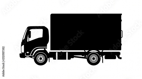 Light duty truck silhouette icon. Commercial delivery vehicle side view graphic.