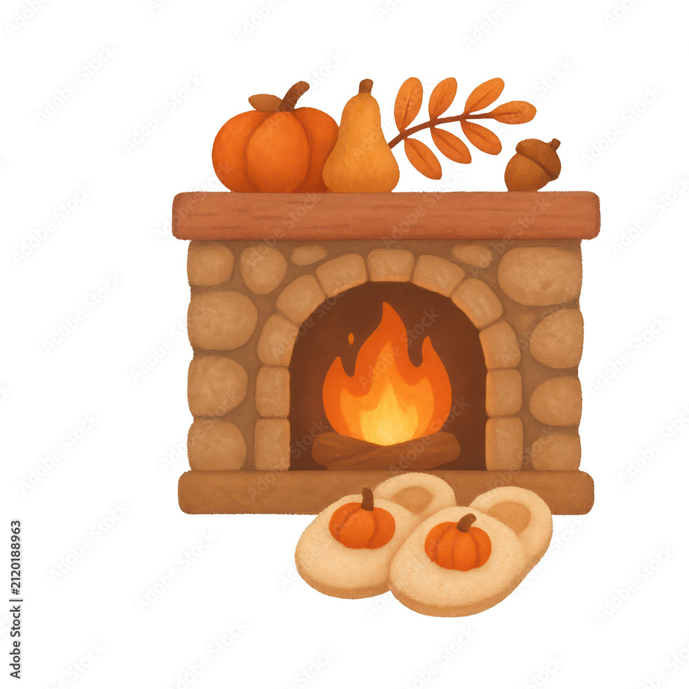 Naklejka premium PNG Cozy autumn fireplace illustration