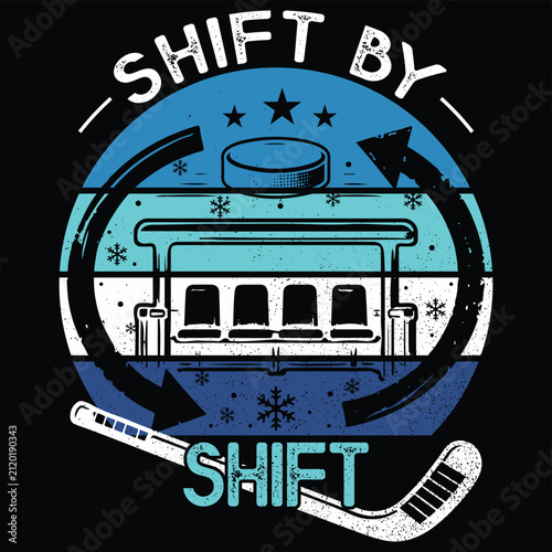 Shift By Shift Hockey Bench Line Change Emblem Vintage Vector T Shirt Design