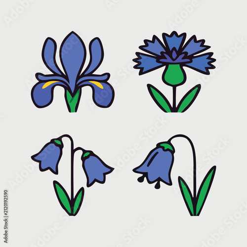 Blue Flower Botanical Illustration with Elegant Bloom and Decorative Garden Style Artwork
