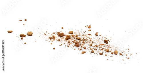 Scattered clods of dirt, soil isolated on white background, side view, with clipping path