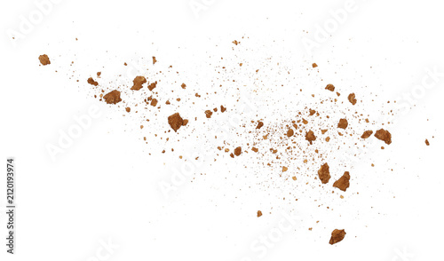Pile dry clods dirt isolated on white background, with clipping path