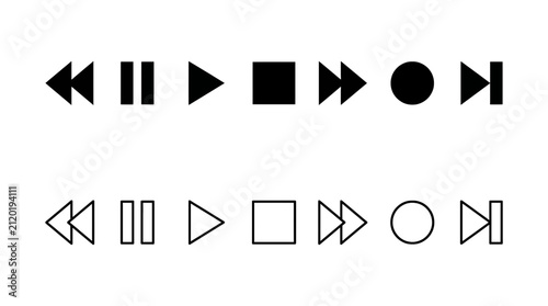 Фотография Media player control button icons set including play, pause, stop, fast forward,