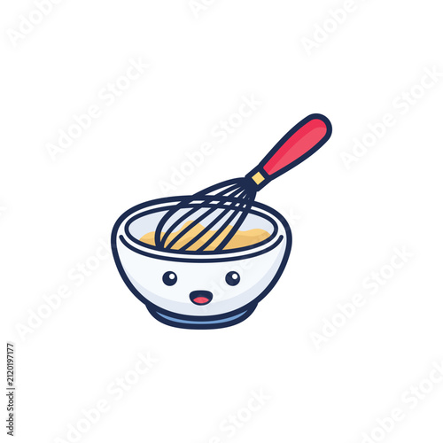 Фотография Cute Kawaii Mixing Bowl and Wire Whisk Vector Illustration