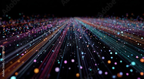Abstract glowing colorful particle data background

