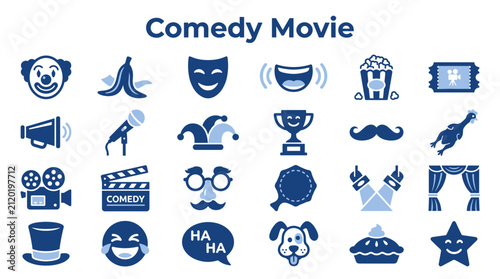 Fotografie Collection of comedy movie icons and symbols representing humor entertainment fu