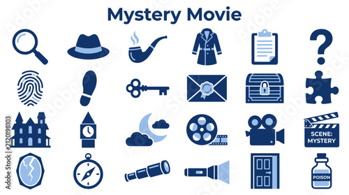 Fotografía Detective icons and symbols for mystery movie concept, investigation clues, susp