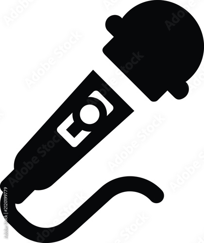 Black silhouette vector icon of a handheld microphone for vocals with microphone recording performance broadcast silhouette