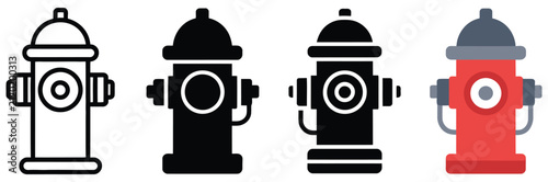 Fotografie Fire hydrant icons with outline, solid, flat, and modern styles for firefighting