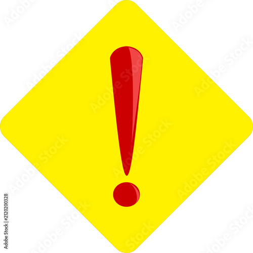 Vector illustration of a dangerous warning symbol or sign with a red exclamation mark on a yellow background. 