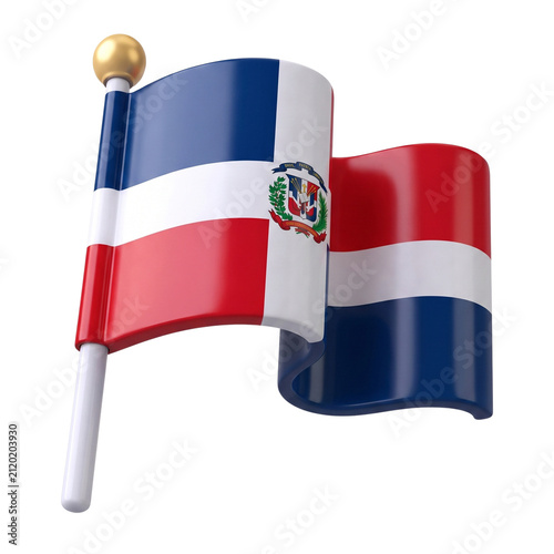 3D icon of Dominican flag on a pole, isolated on white background