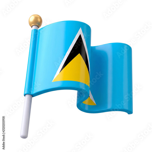 3D icon of Saint Lucia flag on a pole, isolated on white background