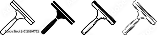 Set of four window squeegee icons in varied styles: outline, solid, and hand-drawn. Ideal for cleaning services and glass maintenance imagery.
