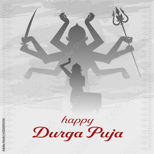 Happy Durga Puja Square Post Template with Goddess Durga Silhouette