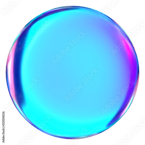 Abstract Iridescent Blue Glowing Glass Sphere on Transparent Background