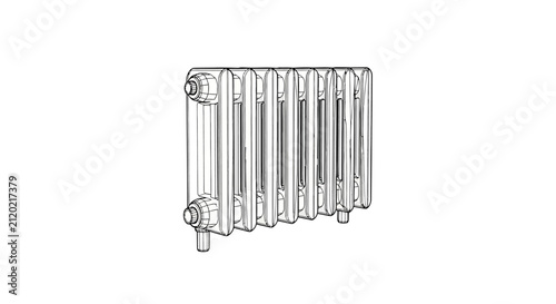 Vintage cast iron radiator, sketch style, isolated on white background