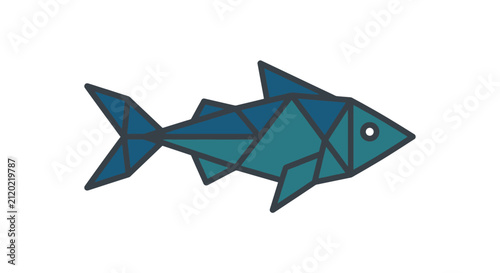 Geometric Origami Fish Illustration on White Background - Modern Abstract Marine Life Art