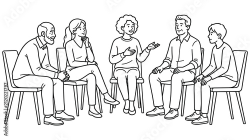 Картината върху платно Group therapy session with people talking in circle.