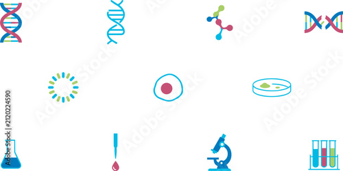 Принти на полотні Science laboratory vector icon set with DNA helix molecules microscope petri dis
