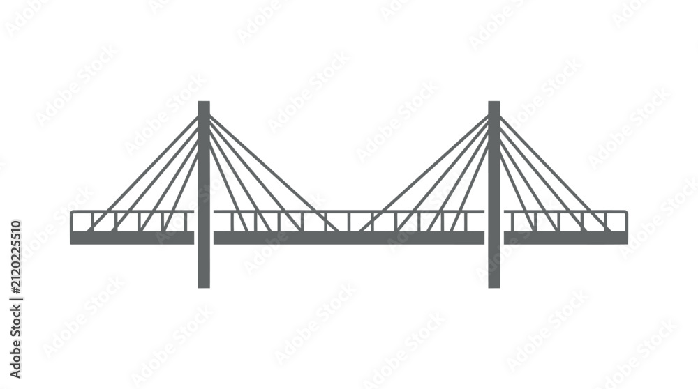 Fototapeta premium Modern Cable-Stayed Bridge Icon Vector Illustration, Architectural Design Element on White Background