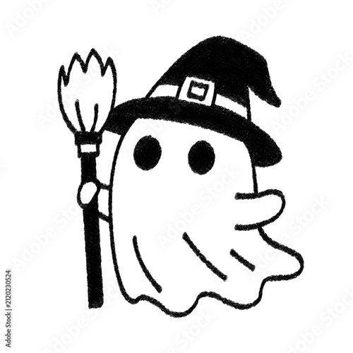 Quadro su tela Minimalist Charcoal Texture Ghost Doodle Halloween Icon Illustration