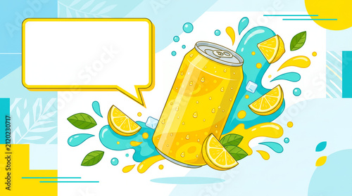 Bright citrus lemonade design with splash and copy space