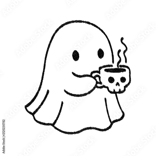 Fotografía Minimalist Charcoal Texture Ghost Doodle Halloween Icon Illustration