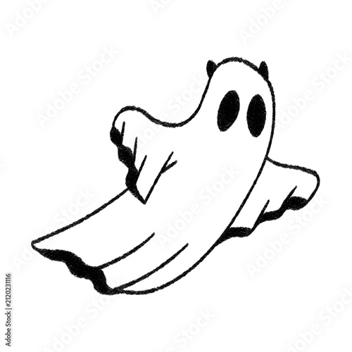 Fotografie Minimalist Charcoal Texture Ghost Doodle Halloween Icon Illustration