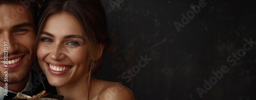 Young couple smiling close up portrait