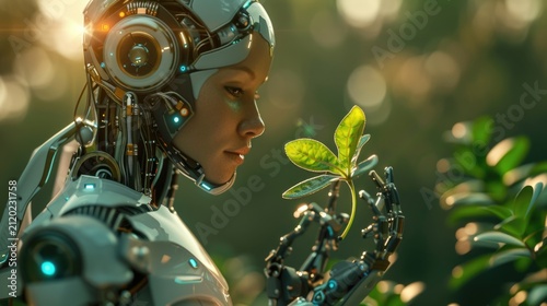 Robot holding plant in hand
