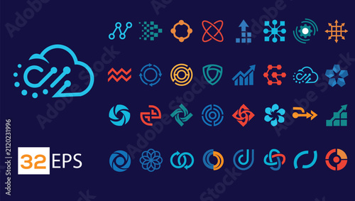 Abstract Cloud Technology and Modern Business Logo Collection Vector Set