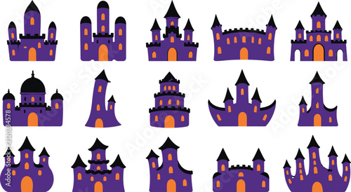 Collection Of Purple And Orange Castle Silhouettes A Vector Illustration Pattern castles