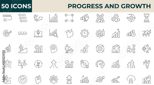 Obraz na plátne Progress and Growth Editable Stroke Line Icons Set
